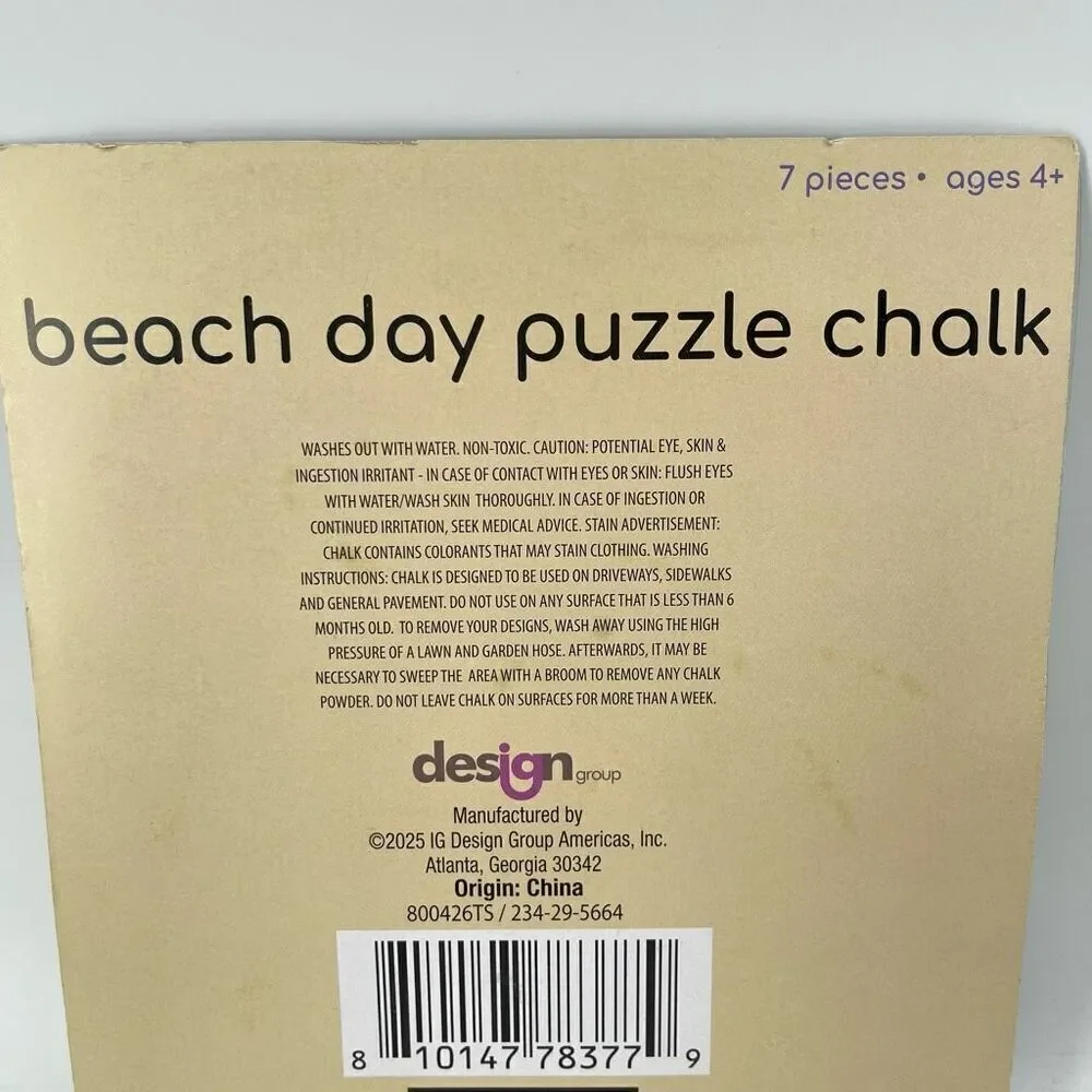 Kids Beach Day 7-Piece Puzzle Chalk Set – Palm Tree, Sun, Cloud & Sandcastle